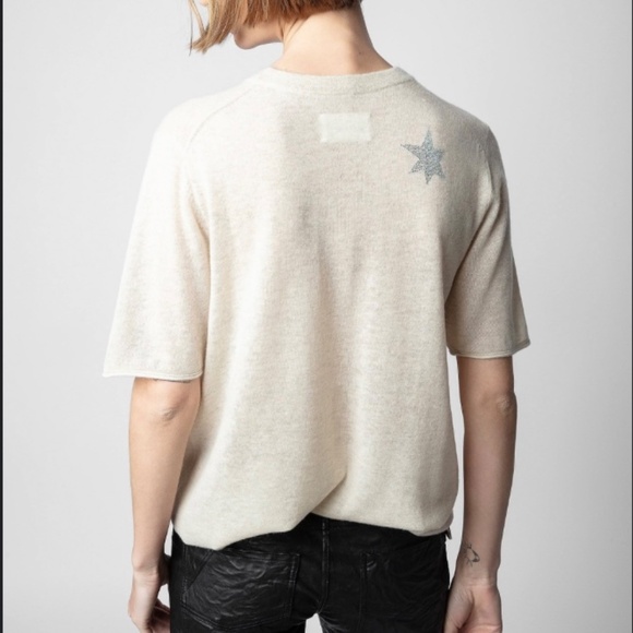 Zadig & Voltaire Ida Stars Strass Cashmere Sweater Sugar SZ L - Picture 2 of 16